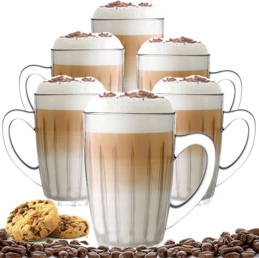 Altom Design Koffieglas Theeglazen – Cappuccino glazen Latte Macchiato Glazen 350ML Set Van 6