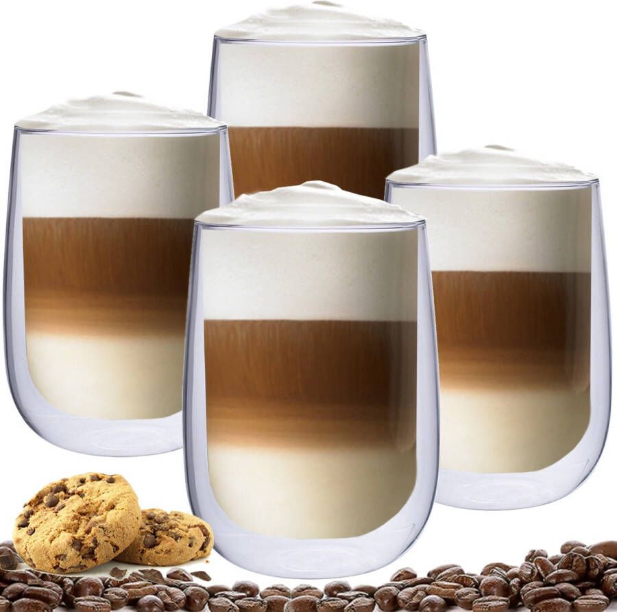 Altom Design Latte Macchiato Glazen Dubbelwandige Koffieglazen Cappuccino Glazen 450 ML 4x