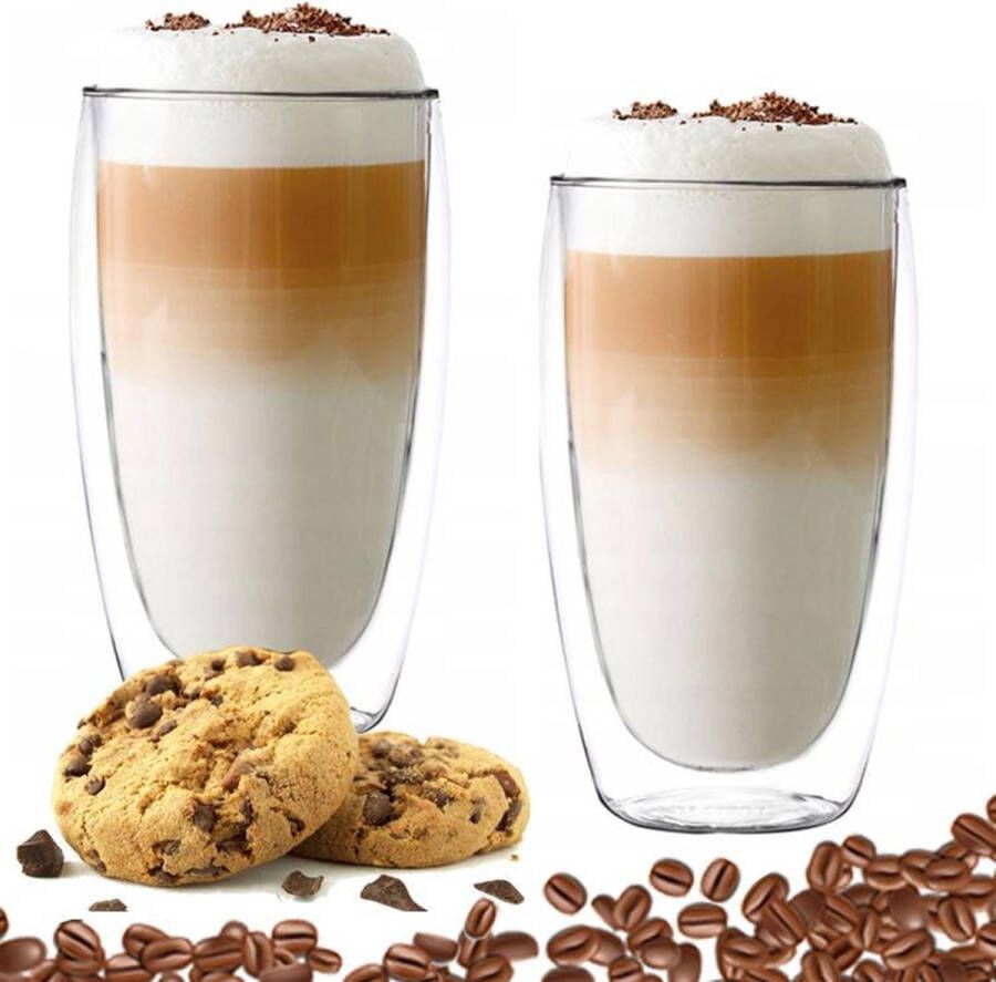 Altom Design Luxe Latte Macchiato Glazen Dubbelwandig Koffieglazen Cappuccino Glazen Theeglas Dubbelwandig 450 ML Set Van 2