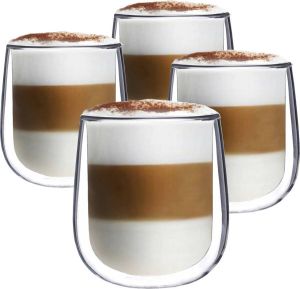 Altom Design Luxe Dubbelwandige Koffieglazen Cappuccino Glazen Dubbelwandige Theeglazen 350 ML 4 Stuks