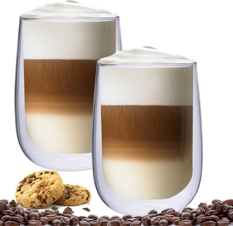 Altom Design Luxe Latte Macchiato Glazen Dubbelwandig Koffieglazen Cappuccino Glazen Theeglas Dubbelwandig 450 ML Set Van 2