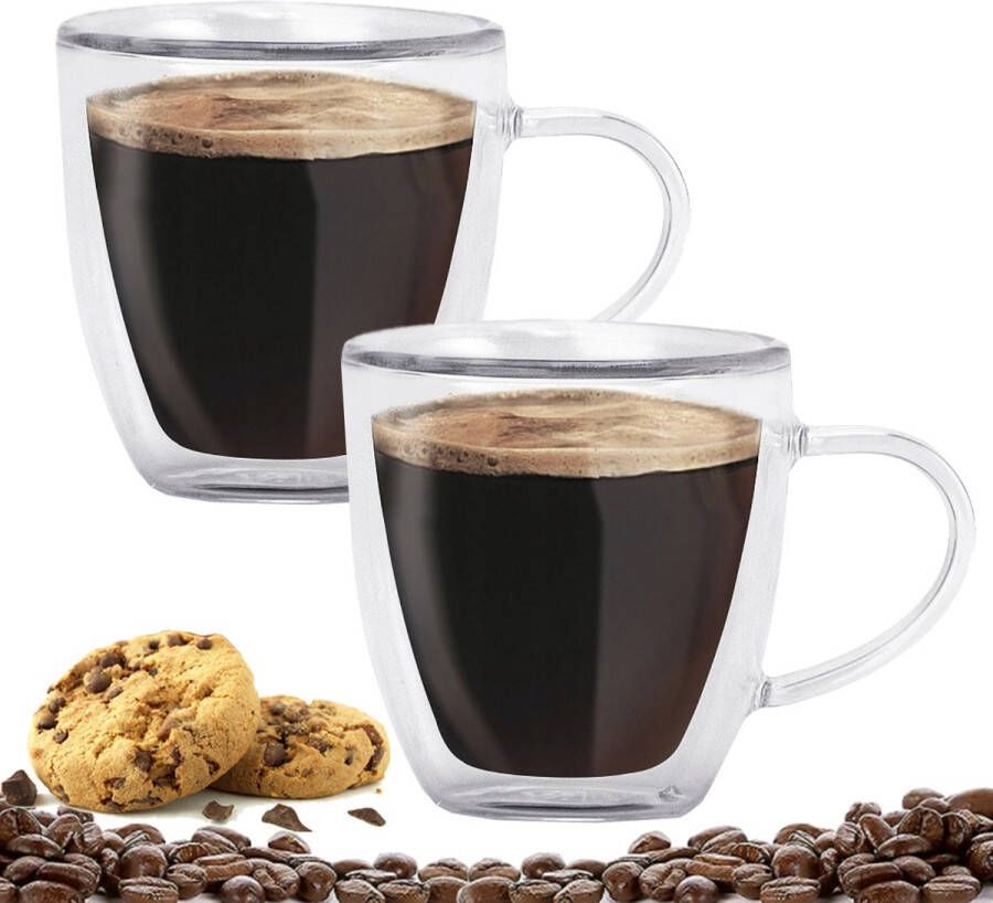 Altom Design Luxe Espresso Kopjes Dubbelwandige Koffieglazen Ristretto Kopjes 80 ML Set Van 2