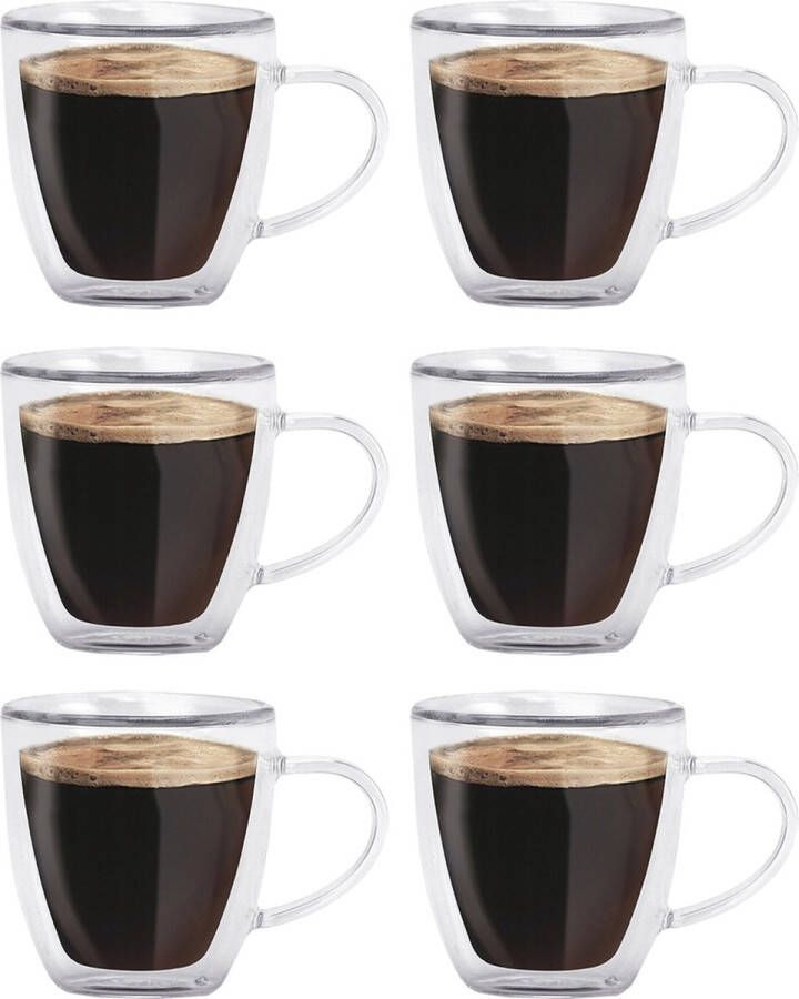 Altom Design Luxe Espresso Kopjes Dubbelwandige Koffieglazen Ristretto Kopjes 80 ML Set Van 6