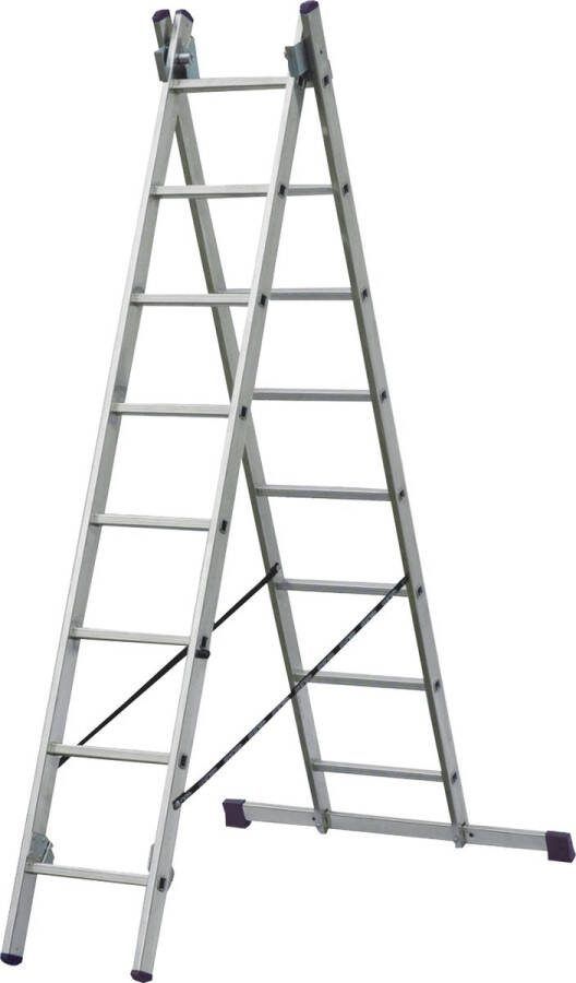 Alumexx Reformladder 2x8 sporten Met stabiliteitsbalk Werkhoogte 4.47m