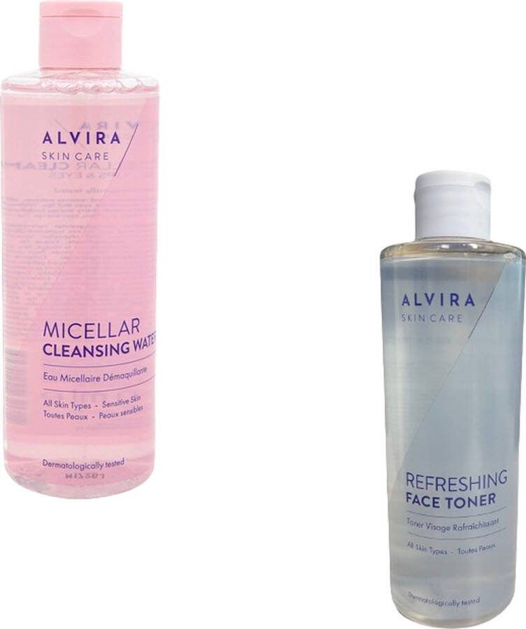 Alvira Micellair reinigingswater + Gezichtstonic set Roze Blauw Kunststof 400ml Set van 2 Schoonmaken Gezichtsreiniging Reinigen Make-up verwijderaar