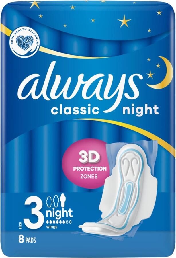 Always Voordeelverpakking 4 X Maxi Classic Night Pads 8 stuks