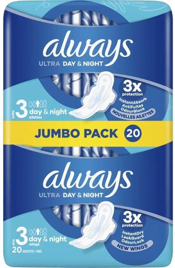 Always x6 Ultra Maandverband Day & Night Met Vleugels 20 Stuks