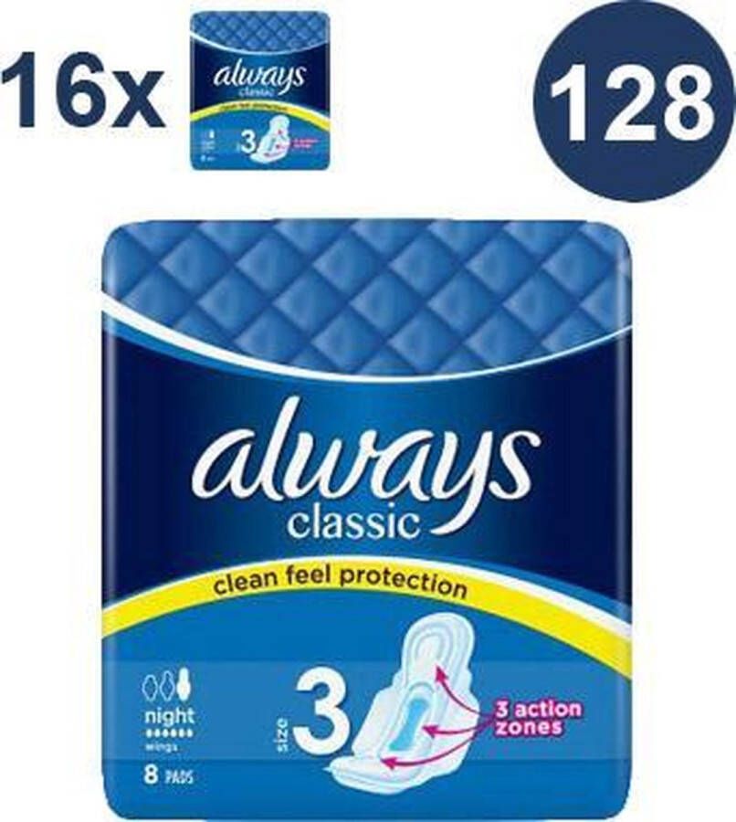 Always Classic Night- 16 x 8 stuks (128 stuks) Voordeelverpakking Maandverband