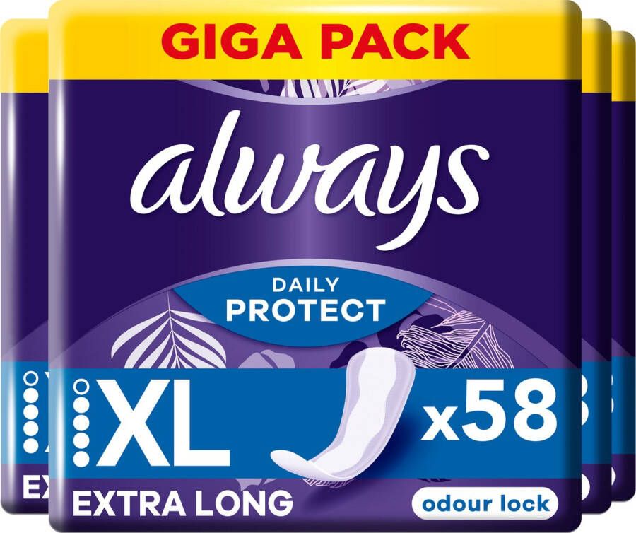 Always Daily Protect Extra Long OdourBlock Technologie Inlegkruisjes Voordeelverpakking 4 x 58 Stuks