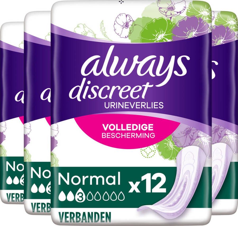 Always Discreet Incontinentieverbanden Maat Normaal 4 x 12 = 48 Stuks