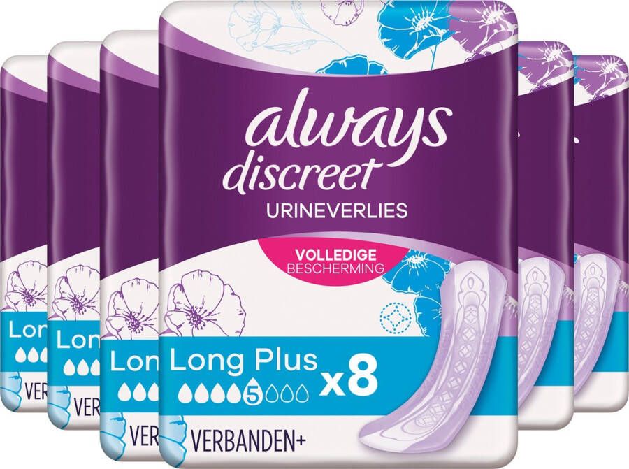 Always Discreet Incontinentieverbanden Plus Voor Urineverlies Long Plus Voordeelverpakking 6 x 8 stuks