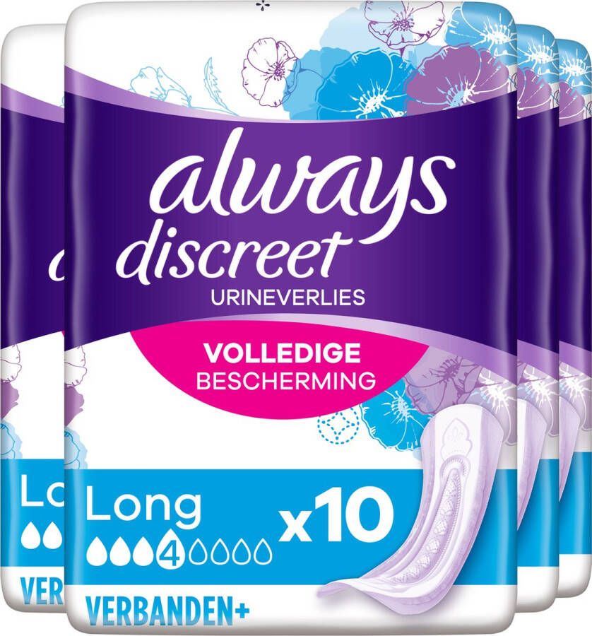 Always Discreet Verband Voor Urineverlies Plus Long Voordeelverpakking 4 x 10 stuks