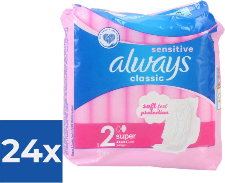 Always Maandverband- Classic Maxi Sensitive size 2- 9pcs Voordeelverpakking 24 stuks