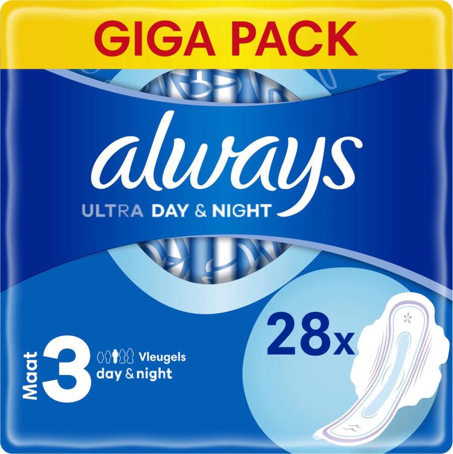 Always Maandverband Ultra Day & Night Met Vleugels 28 Pads