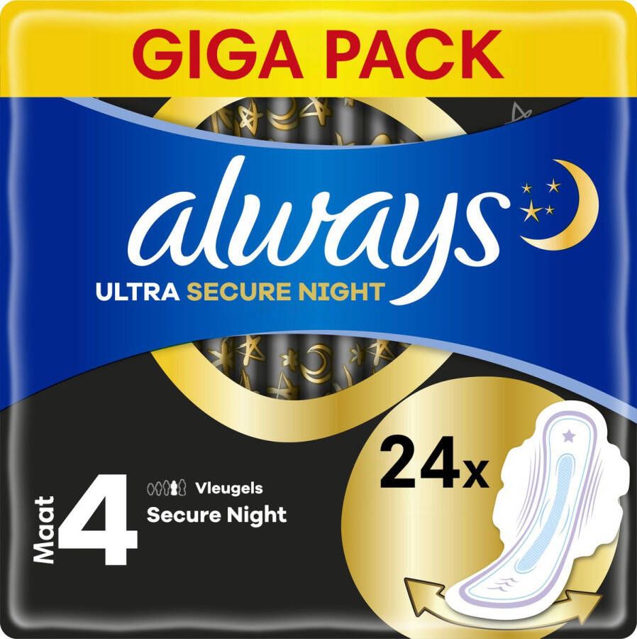 Always Maandverband Ultra Secure Night Met Vleugels 24 Pads