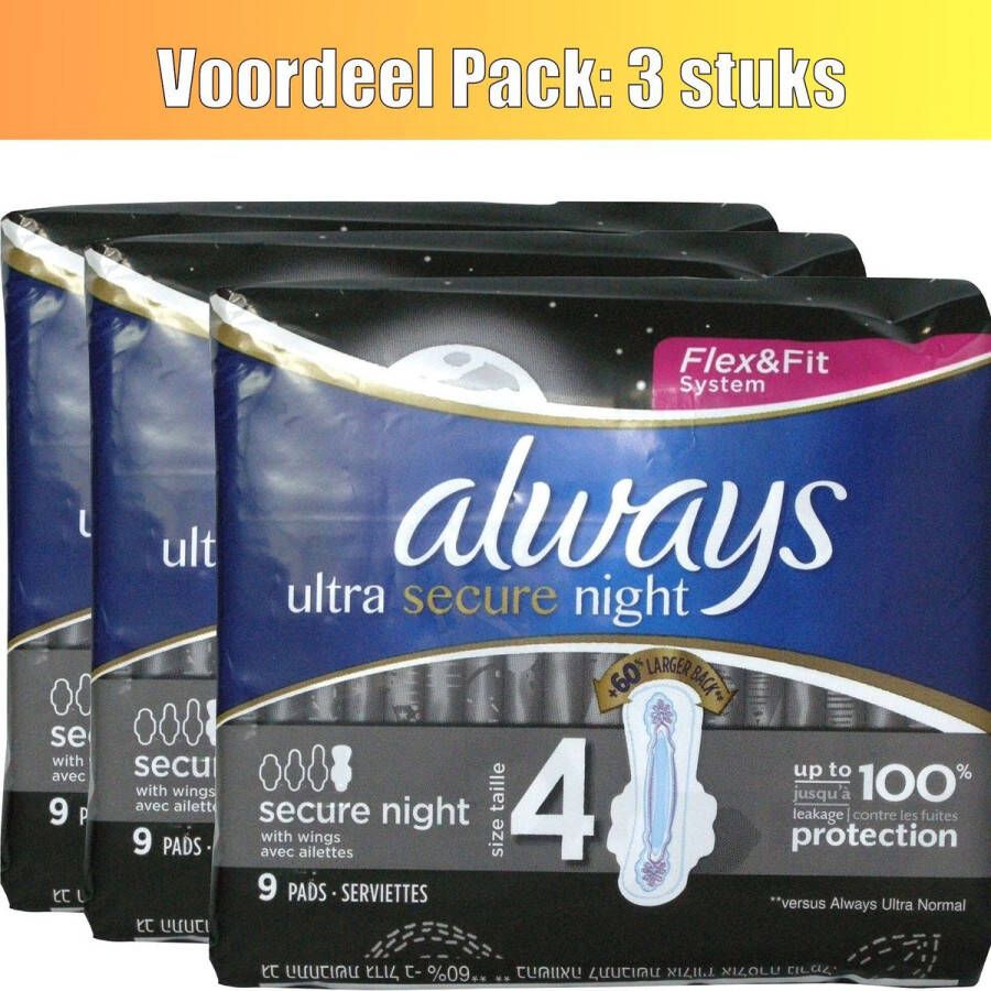 Always pads ultra secure night with wings set van 3