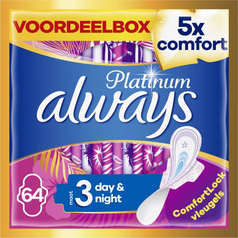 Always Platinum Day & Night Maandverband Met Vleugels 64 stuks