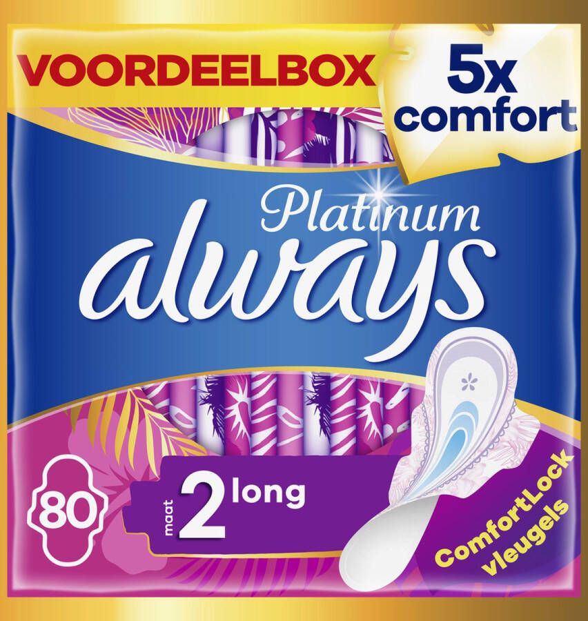 Always Platinum Long Maandverband Met Vleugels 80 stuks