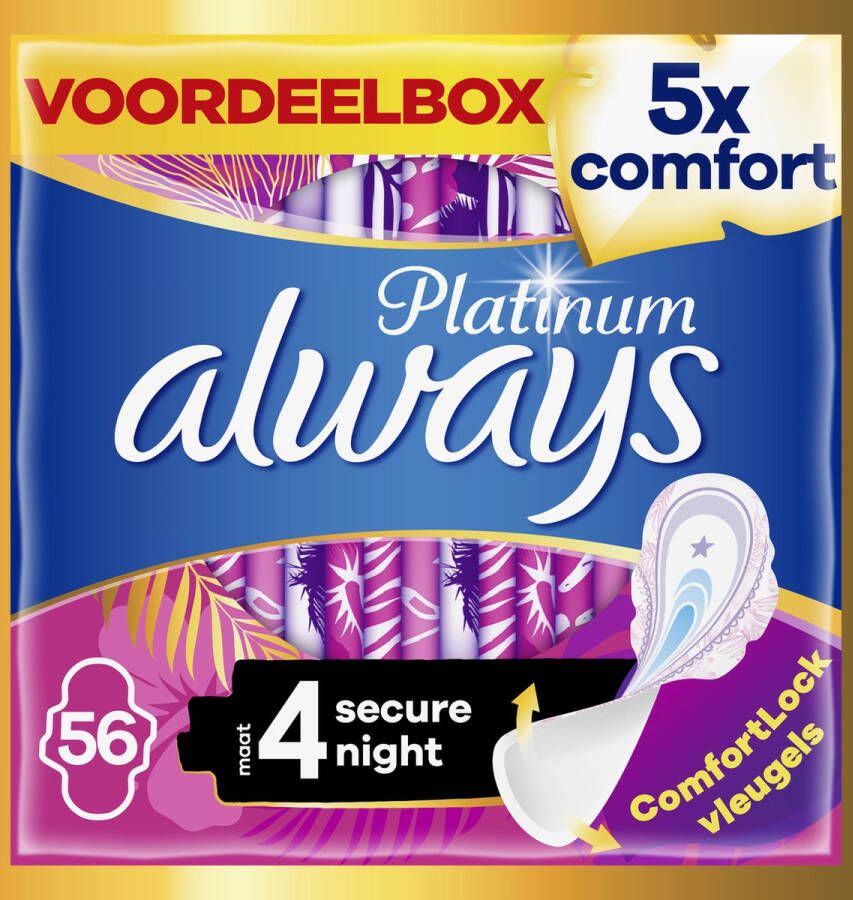 Always Platinum Secure Night Maandverband Met Vleugels 56 stuks