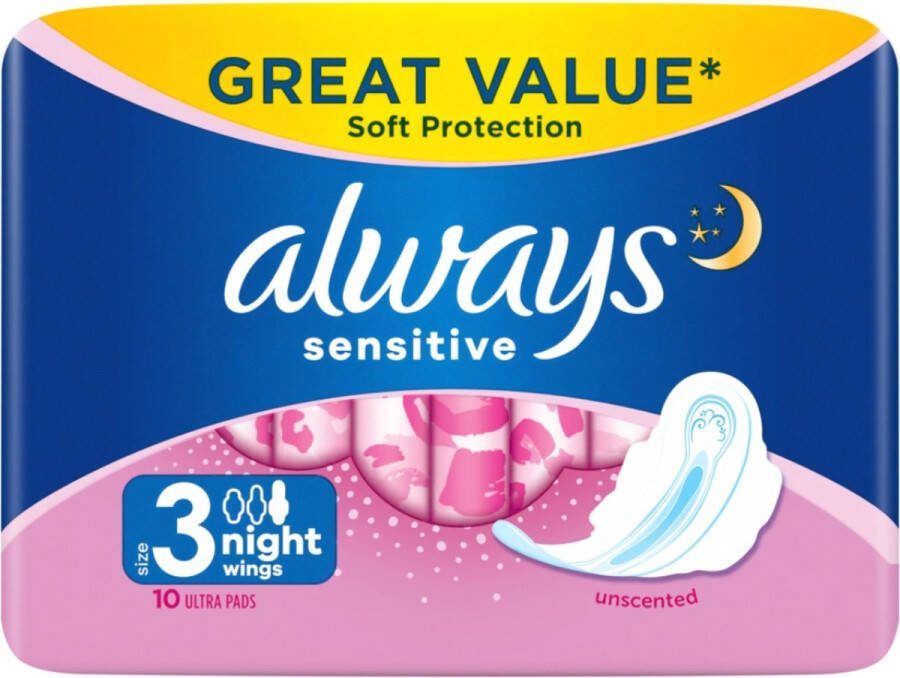 Always Sensitive Night Pads 10s