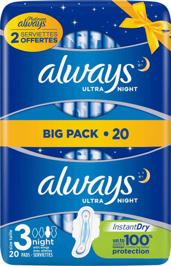 Always Ultra Night (Maat 3) Maandverband Met Vleugels 8x20 Stuks Voordeelverpakking
