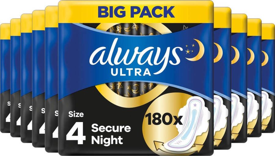 Always Ultra Secure Night Met Vleugels Voordeelverpakking 180 stuks Maandverband