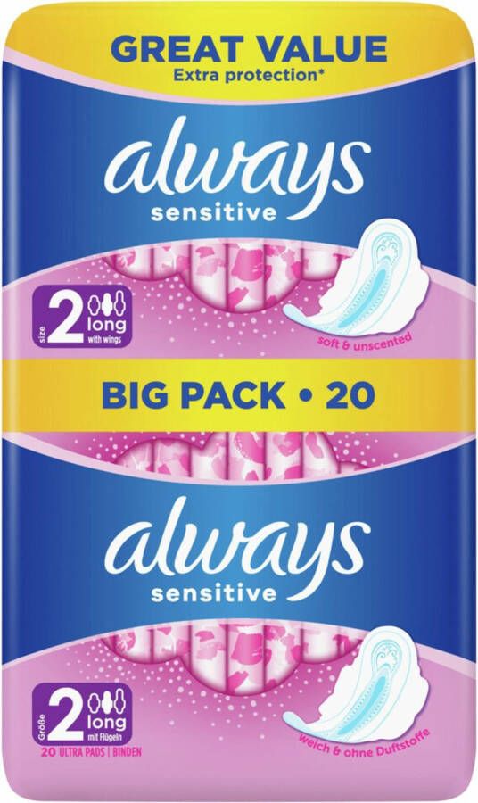 Always Ultra Sensitive Long Voordeelverpakking 5 x 20 Stuks Maandverband Vleugels