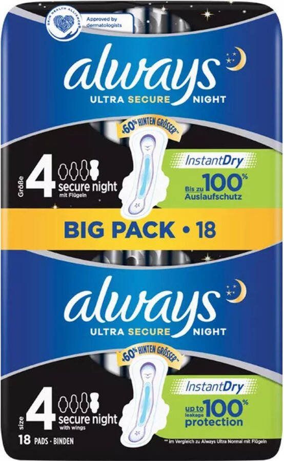 Always x3 Ultra Maandverband Night Met Vleugels 18ST