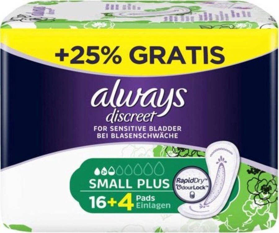 Always x6 discreet maandverband small plus (voor urineverlies) 20st