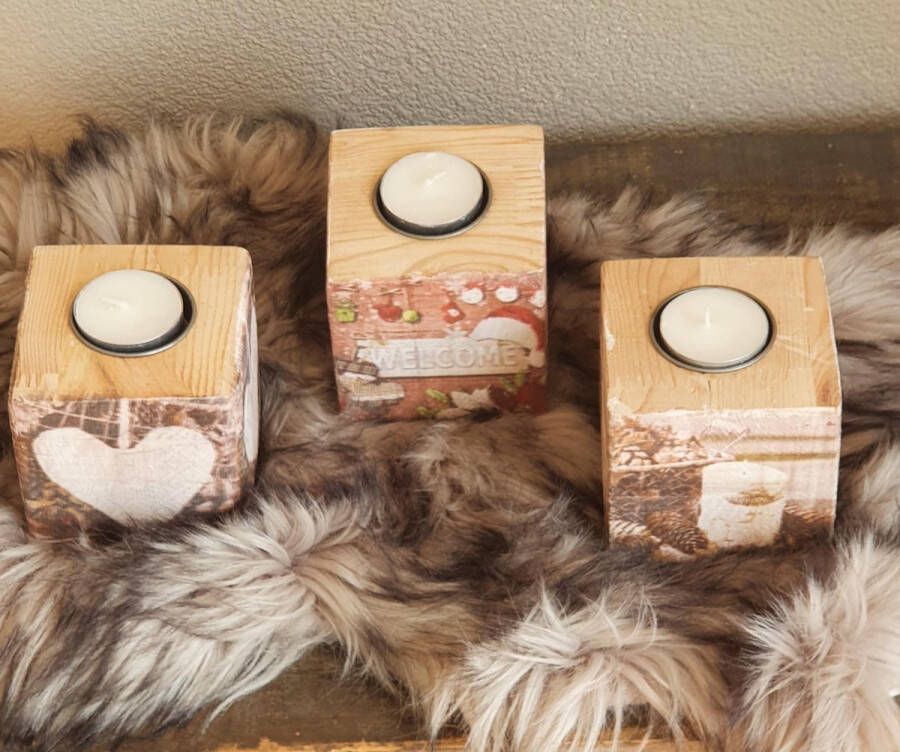 AM63 Kerst theelichtjes hout set van 3