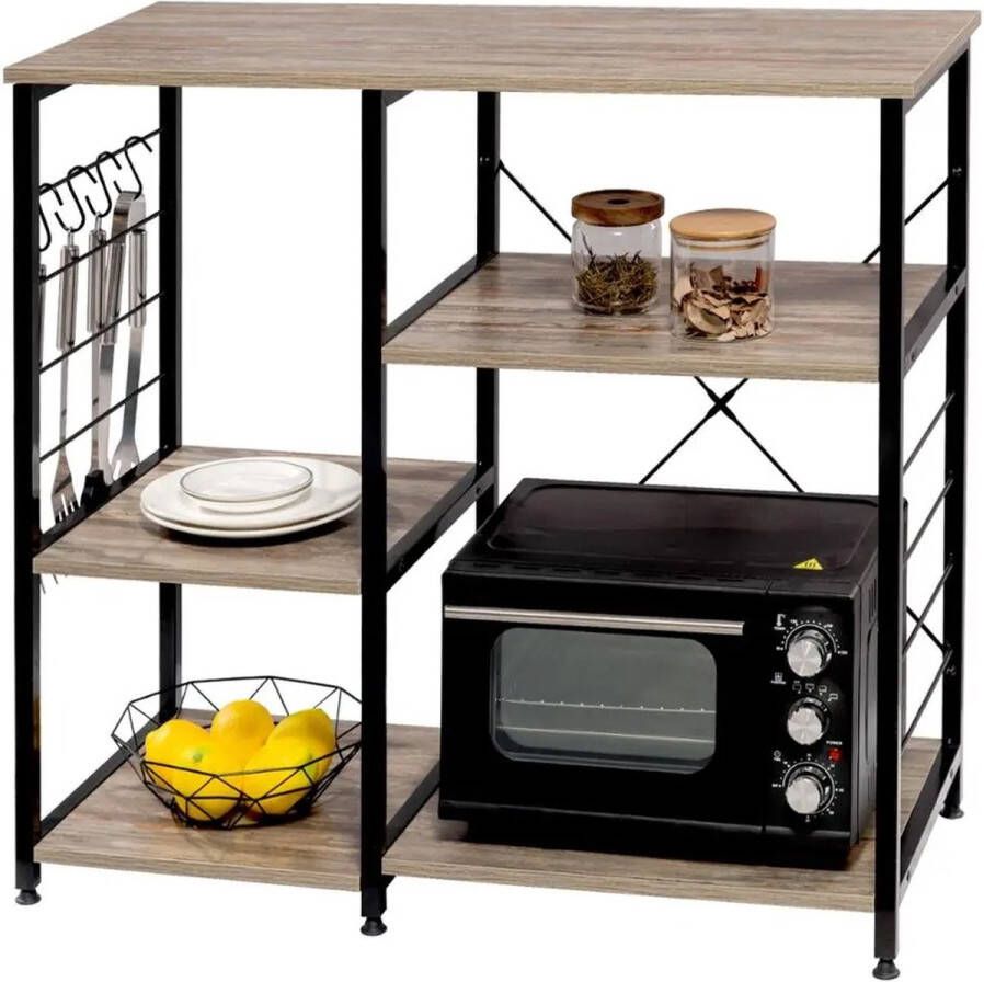 Amalee Opbergrek Keuken kastje Voor Magnetron Met veel planken Compacte kastje Ook geschikt voor woonkamer slaapkamer of hal dark oak