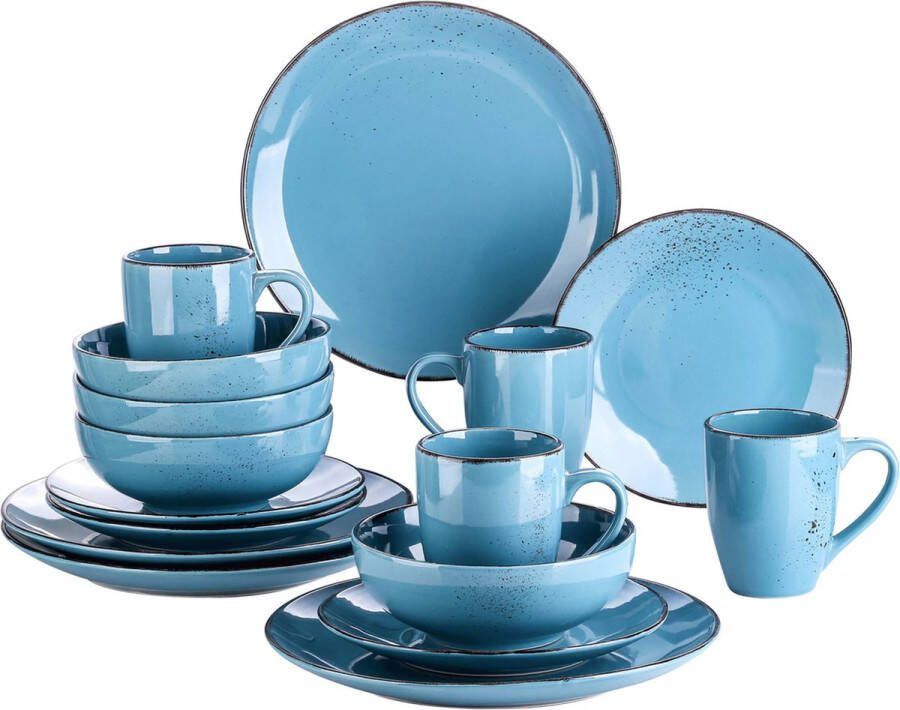 Amalee Service set 16 Stuks Licht blauw Diner bord dessertbord Kom en Mok Keramisch FDA gecertificeerd materiaal magnetron en vaatwasbestendig