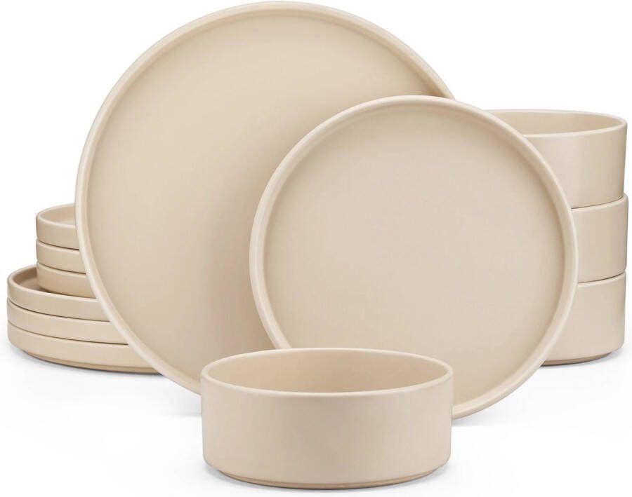 Amalee Service set 24 stuks Beige Diner bord dessertbord en Kom magnetron en vaatwasbestendig