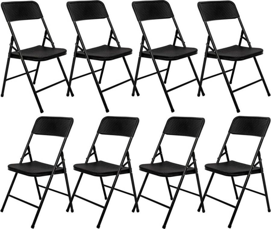 AMANKA 8 Klapstoelen tot 150 kg Vouwbare Balkonstoel Rotan-Look Tuinstoel Weerbestendig Zwart