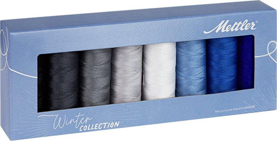 Amann Mettler Box naaigaren Silk Finish 150m 8 spoelen Winter stikzijde draad voor naaien 8 bobijnen van 200 meter set 8 winterkleuren