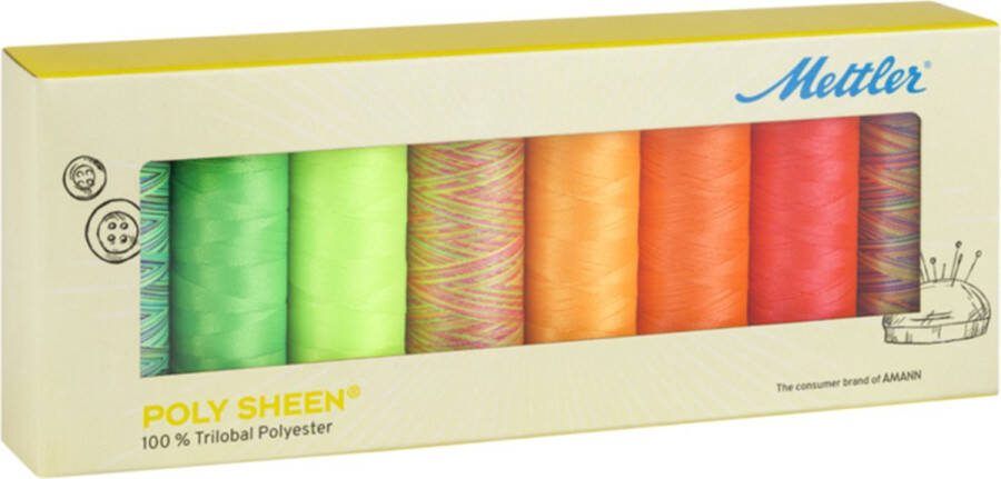 Amann Mettler Box set naaigaren 8 spoelen van 200m Polysheen neon kit