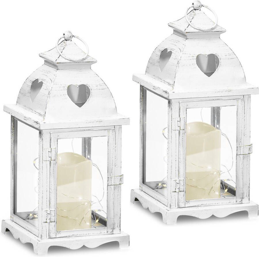 Amare Heart Lantern Set LED-kaars Inclusief 6 uur timer Wit 14 x 14 x 30 cm