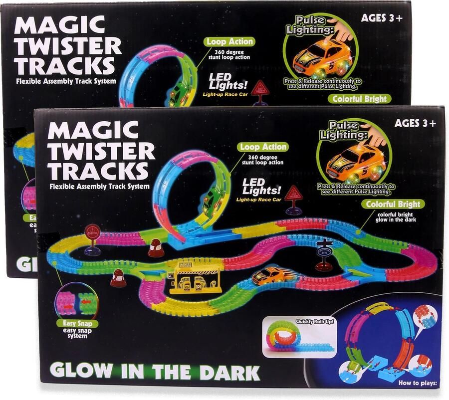 AMAZING ROADS 2 STUKS Racebaan 3m35 MAGIC TRACKS Geeft licht in het donker Flexibele Magic Tracks