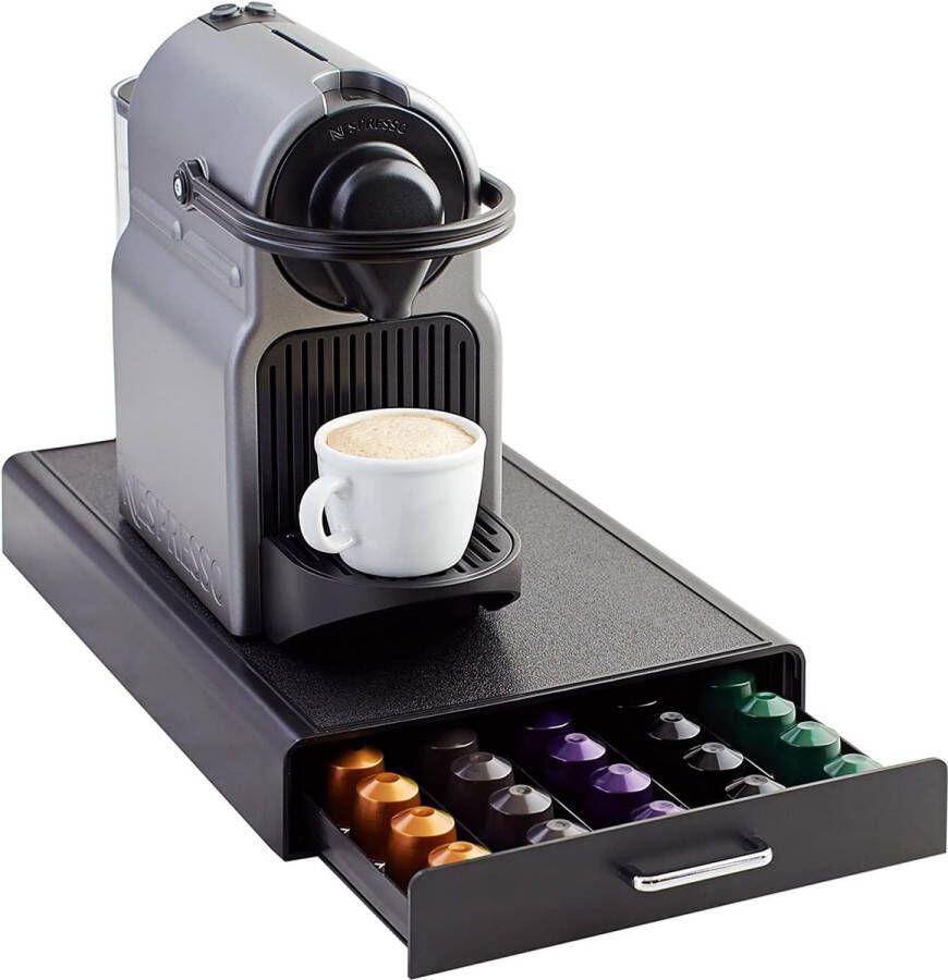 Amazon Basics Nespresso OriginalLine koffiepadopslag houder met lade capaciteit van 50 capsules zwart