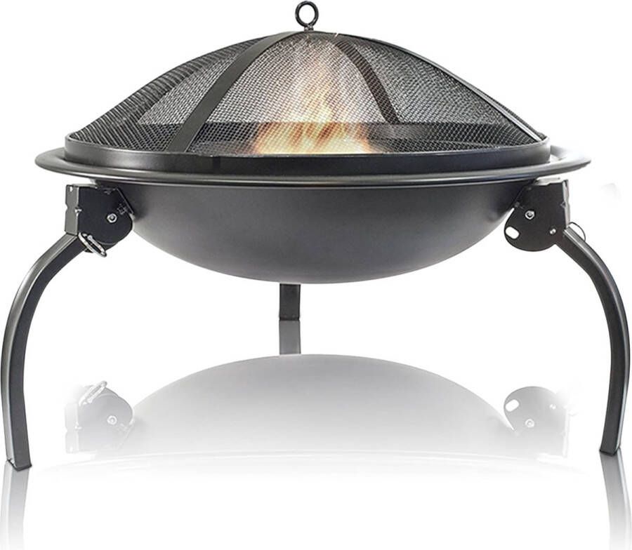 Amazy stalen vuurschaal (opvouwbaar diameter 58 cm) draagbare vuurkorf met vonkenbescherming en grillrooster vuurton geschikt als vuurplaats voor kampvuur en barbecue in de tuin terras en balkon