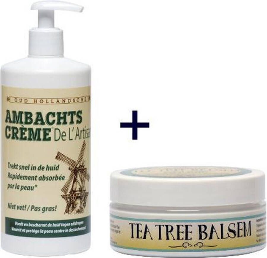 Ambachtscreme VOORDEELPACK 450ml en Tea tree balsem 75ml handcreme gezichtscreme puistjes droge handen ruwe handen schrale handen voetencreme voetcreme