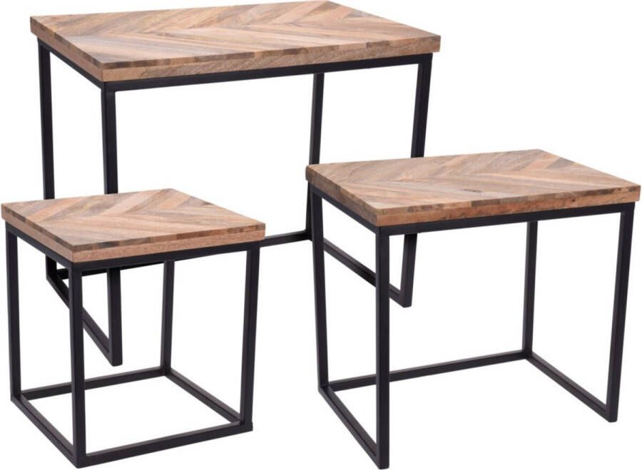 Season Deco Set van 3x bijzettafels rechthoekig metaal mango hout zwart 42 37 33 cm Home Deco meubels en tafels