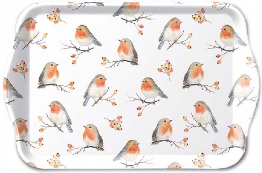 Ambiente dienblad tray- melamine- serie Robin Family- roodborstje 13x21cm