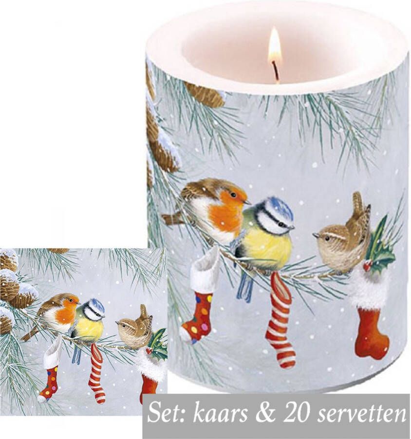 Ambiente Set: Kaars + 20 servetten Big Christmas Socks winterdecoratie | AMB71266-CS |