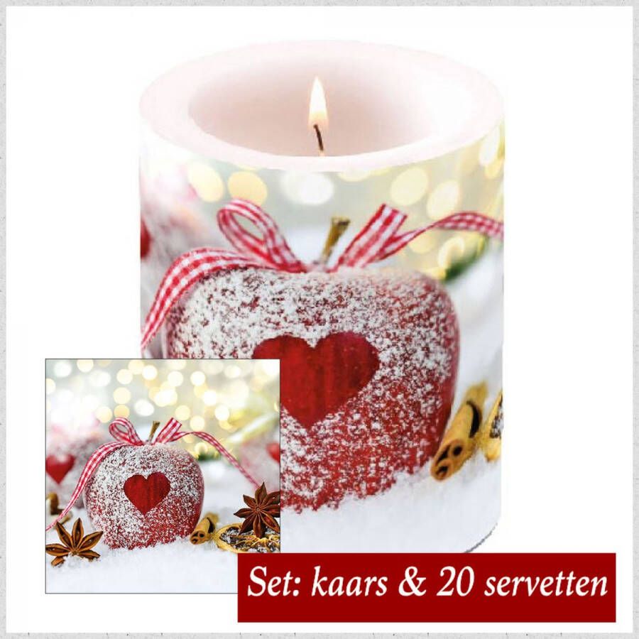 Ambiente Set: Kaars + 20 servetten heart on apple winter | AMB560-HOA |