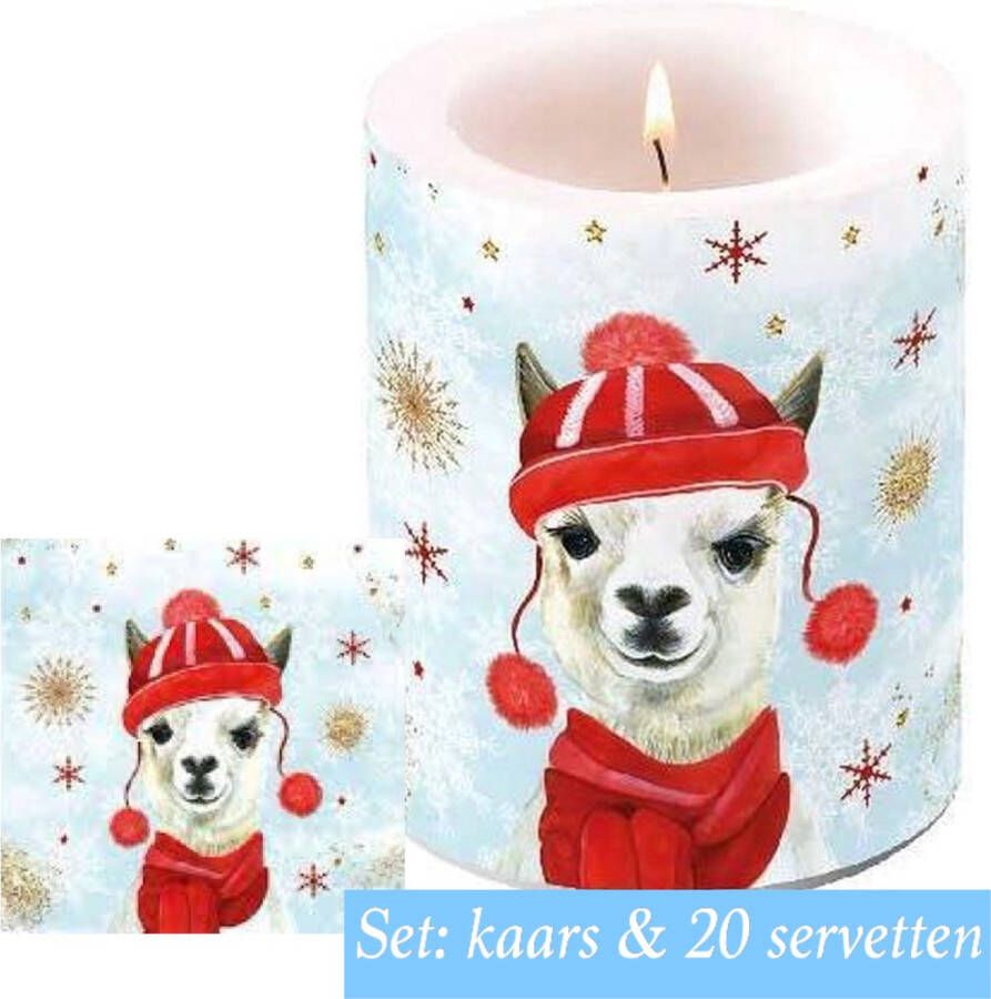 Ambiente Set: Kaars + 20 servetten klein winter lama winterdecoratie | AMB6126-WL |