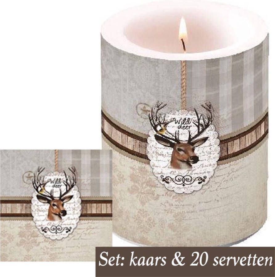 Ambiente Set: Kaars + 20 servetten wild deer hert winterdecoratie | AMB7131-WD |