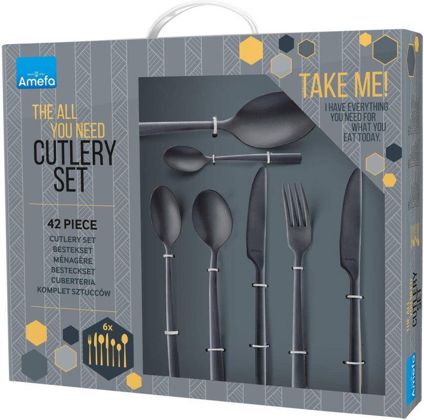 Amefa Manille Mat Zwart 42 delige All you need bestekset 6 personen complete bestek set