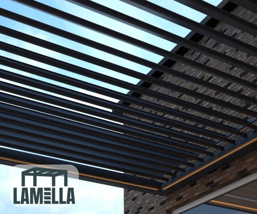 Lamella Luxe Moderne terrasoverkapping Antraciet Grijs Paviljoen Aluminium 3x4 m Luxe Vrijstaande zonwering en tuin overkapping met kantelbare lamellen Weerbestendig Voor gebruik als Pergola Carport of veranda
