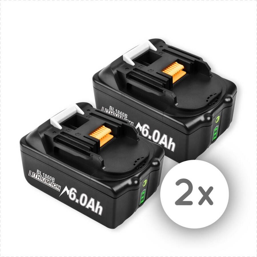 Amenzo 18V Accu geschikt voor Makita 2 Stuks Extra Groot 6.0Ah 18V 6.0Ah Batterij Vervangende Accu 6000mAh LED display Li-ion Accu LED Display Accuboormachine 18V BL1830B BL1860B BL1840B BL1815 LXT-400 BL1850B